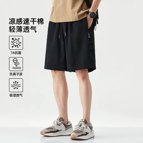 hansca轻薄透气休闲短裤男2025夏季凉感速干棉青少年垂感五分卫裤图片
