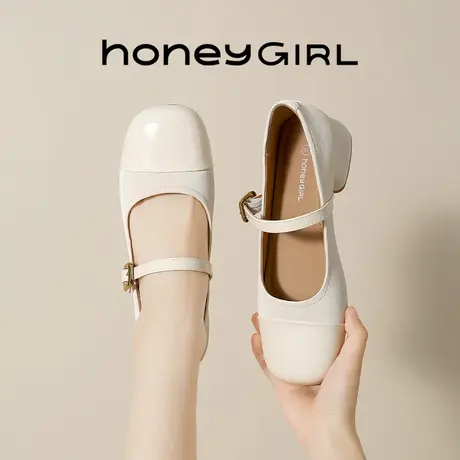 honeyGIRL法式小香风玛丽珍单鞋子女2025新款爆款粗跟妈妈鞋皮鞋商品大图