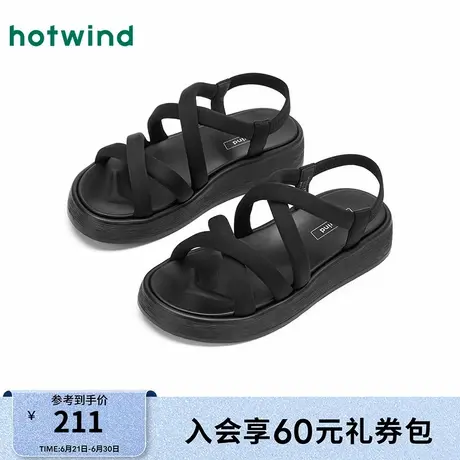 热风黑色凉鞋女鞋25夏新款女士时尚凉鞋百搭通勤厚底鞋露趾图片