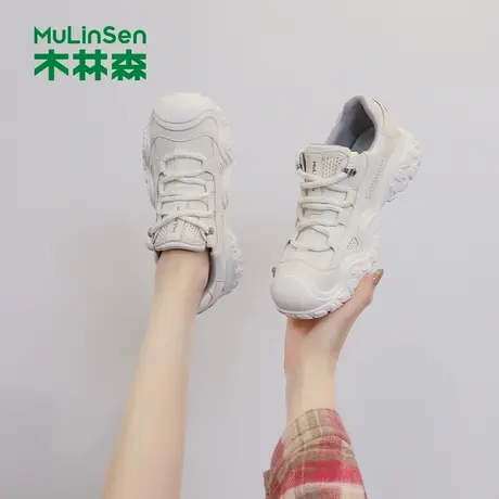 木林森老爹鞋女2025年秋季新款百搭厚底增高休闲鞋女士透气小白鞋商品大图