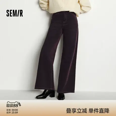 森马牛仔裤女美拉德植绒长裤酷飒风2025新款冬抓毛宽松阔腿裤复古商品大图