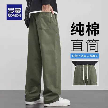 罗蒙纯棉工装休闲裤男士秋季新款宽松直筒裤抗皱抽绳运动长裤N3Z商品大图
