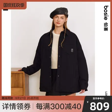 【商场同款】bosie2023年冬季新款长袖衬衫男情侣宽松衬衫式棉服商品大图