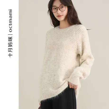 十月妈咪孕妇圆领纯色毛衣2025新款秋冬外穿宽松针织上衣秋冬装商品大图