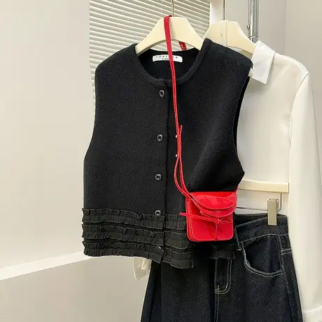 唐狮秋冬毛衣女气质下摆重工设计圆领开衫马甲外穿高级感百搭TM商品大图