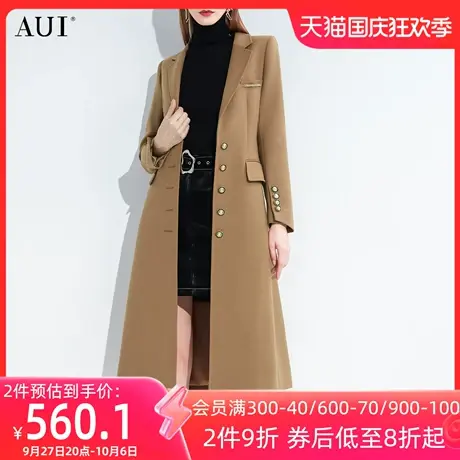 AUI欧美英伦风中长款风衣外套2023女冬新款复古咖色羊毛西装大衣图片