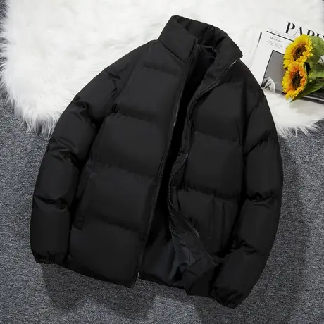 羽绒服男外套冬季棉衣纯色百搭加厚宽松潮牌大码立领羽绒棉服男款商品大图