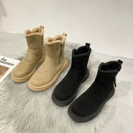 雪地靴女冬2023年新款百搭靴子皮毛一体东北冬季加绒加厚保暖棉鞋商品大图