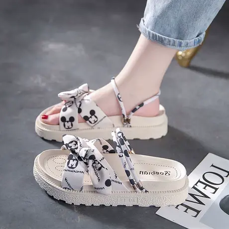 凉鞋女夏季2023年新款平底厚底仙女风两穿拖鞋海边半拖罗马沙滩鞋商品大图