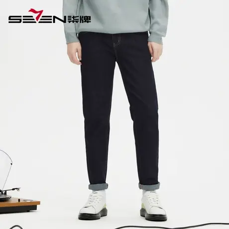 柒牌旗下潮牌SVNMDN牛仔长裤男时尚潮流青年深蓝色刺绣直筒男裤子商品大图