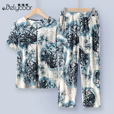 中老年女装妈妈夏装奶奶休闲时尚冰丝套装透气老年人短袖上衣薄款商品大图