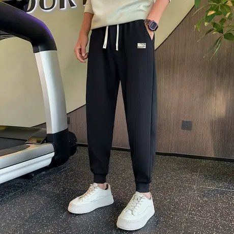 冬季加绒休闲裤男2023简约宽松束脚男裤ins帅气百搭运动哈伦卫裤图片