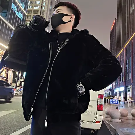 冬季高级感棉衣外套男2023新款重磅保暖加厚纯色潮牌冬装连帽上衣图片