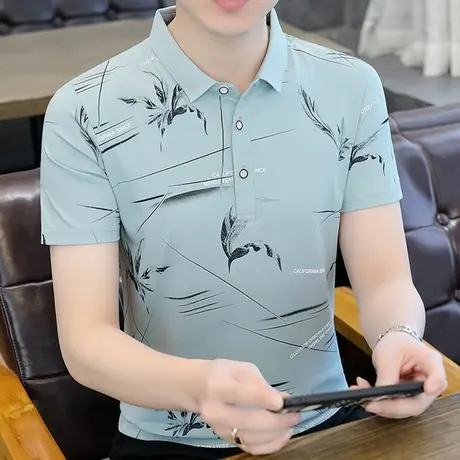 夏季短袖t恤男装潮牌潮流ins翻领POLO衫印花休闲百搭半袖青年保罗商品大图