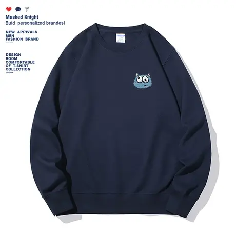 日系简约卡通印花圆领卫衣男2023秋季新款宽松休闲无帽百搭上衣商品大图