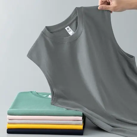 230g重磅纯棉背心男士夏季健身篮球跨栏纯色运动坎肩宽肩无袖t恤商品大图