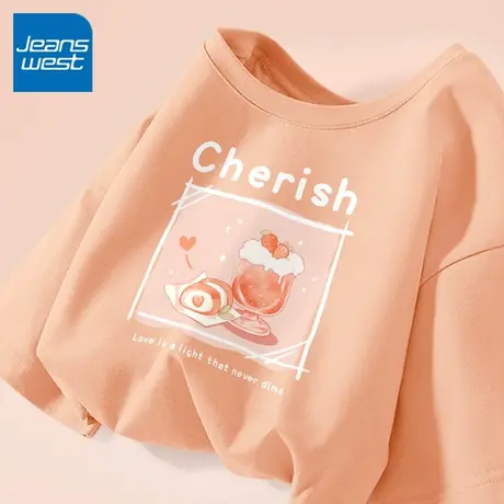 ZR真维斯橘色短袖t恤女夏季2023新款宽松小众设计感纯棉女士上衣商品大图