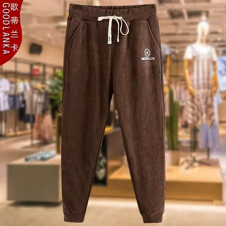 40-50岁中年妈妈冬装加绒运动裤子大码宽松时尚灯芯绒束脚休闲裤商品大图