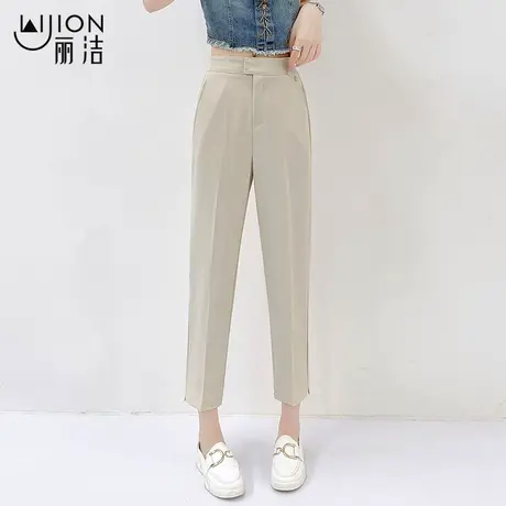 丽洁裤子女夏天薄款女裤黑色西装裤垂感直筒裤显瘦高腰九分烟管裤图片