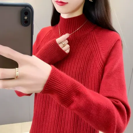 冬季女士兔年红色毛衣女新款2023爆款秋冬加厚内搭洋气针织打底衫图片