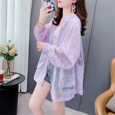 时尚连帽防晒衣女2023新款夏季宽松大码百搭透气休闲开衫外套上衣商品大图