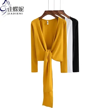 春秋季新款韩版纯白纯色简约短款长袖体恤内搭女打底衫上衣防晒衫图片