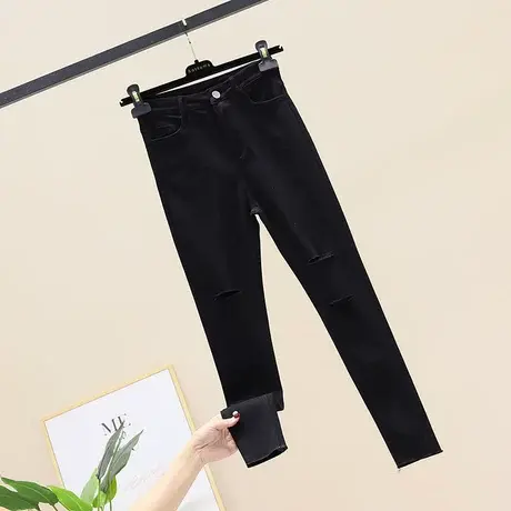 2023新款夏季九分裤破洞打底裤外穿牛仔裤女显瘦百搭紧身小脚裤潮图片