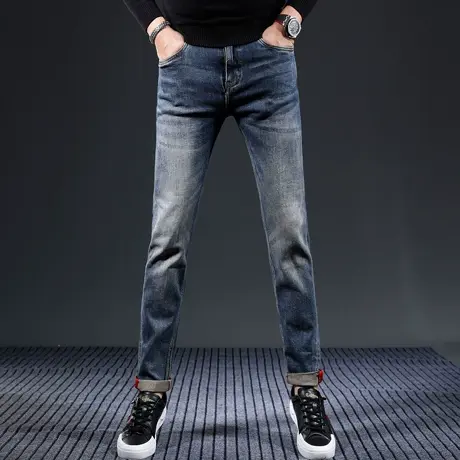 秋季高端蓝色牛仔裤男款韩版修身小脚紧身高弹力休闲百搭男士裤子商品大图