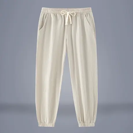 亚麻裤男夏季潮牌冰丝九分裤子宽松束脚中国风男裤大码棉麻灯笼裤商品大图