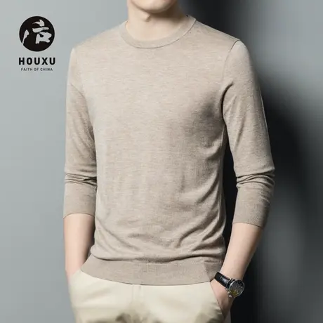 后序圆领针织衫男长袖秋季薄款纯色休闲套头百搭毛衫上衣打底衫图片