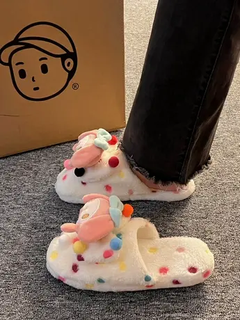 卡通可爱厚底毛毛拖鞋女外穿2023新款爆款百搭ins潮包头棉拖鞋商品大图