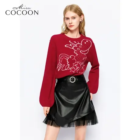 MISSCOCOON【拾光纪】24春新款100%羊毛本命龙年大红毛针织衫商品大图
