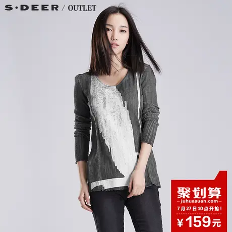 s.deer【聚】圣迪奥女装文艺肌理裂感印花长袖上衣S16180543图片