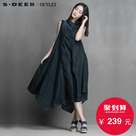s.deer圣迪奥衣片拼接不规则阔摆刺绣连衣裙S15281257图片