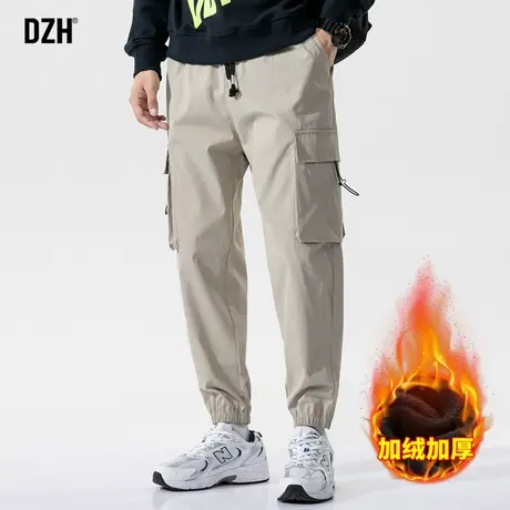 男士加绒裤子男冬季美式复古工装裤男款2024新款束脚加绒裤休闲裤商品大图