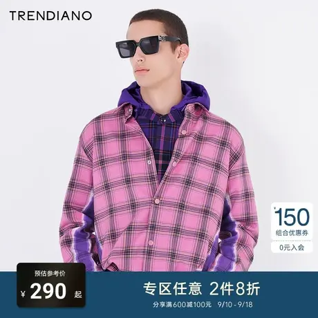 TRENDIANO潮牌官方秋冬男装衬衣潮流时尚撞色格纹拼接衬衫男士商品大图