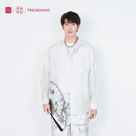 TRENDIANO『宫』联名系列春夏新款简约国画风男士长袖白色衬衫商品大图