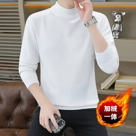 秋冬季一体绒男士毛衣加绒加厚针织衫男装套头线衣保暖打底衫上衣商品大图
