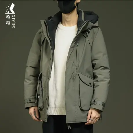 希越中长款连帽羽绒服男冬季新国标85白鸭绒男士外套宽松大码夹克商品大图