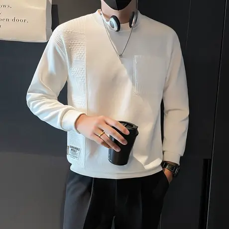 2023春秋重磅卫衣男潮流拼接设计复古小众百搭休闲长袖上衣打底衫商品大图