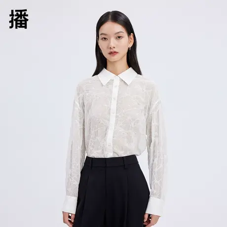 播2023秋商场同款宽松H型干净利落领唯美提花衬衫女BDQ1CD0082图片