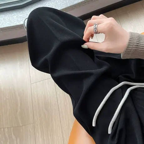 窄版针织阔腿裤女春秋高腰直筒显瘦西装裤垂感运动休闲拖地裤子潮图片