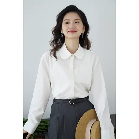 嘉茱莉2024春季新款法式衬衫外套女娃娃领衬衫宽松休闲女士上衣商品大图