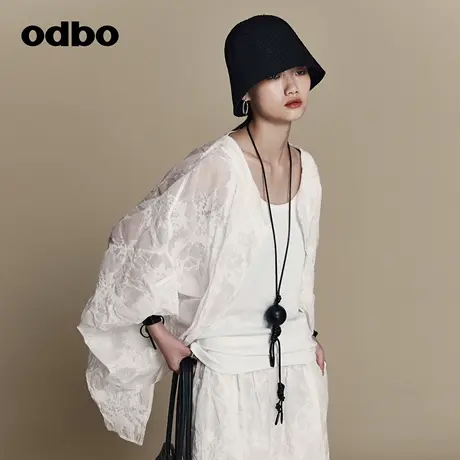 odbo/欧迪比欧原创设计感勾花镂空蝙蝠袖短外套女夏季2023年新款商品大图