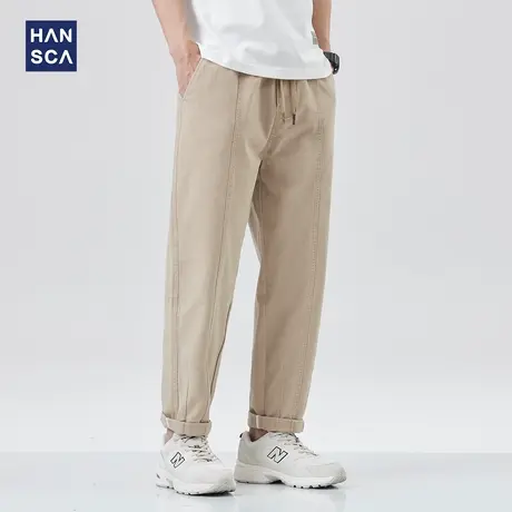 hansca直筒休闲裤男美式复古2023年夏季薄款潮牌拼接宽松纯棉长裤商品大图