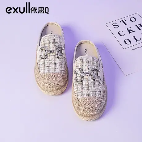 依思q小香风渔夫鞋女2024新款春季懒人鞋子一脚蹬包头半拖鞋外穿图片