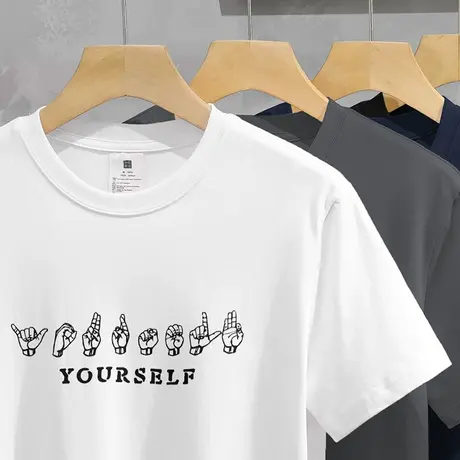 美式重磅纯棉短袖t恤男夏季白色潮流宽松半袖液氨长绒棉全棉体恤图片