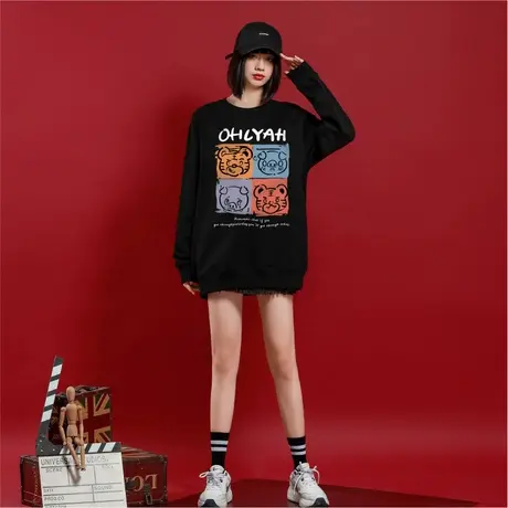 Ohlyah虎年本命年高级卫衣女设计感oversize薄款ins小个子慵懒风图片
