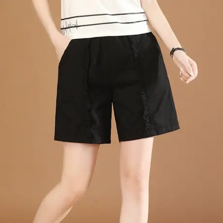 韩潮袭人松紧腰宽松拼接休闲短裤女2023夏新款百搭显瘦直筒裤薄款图片