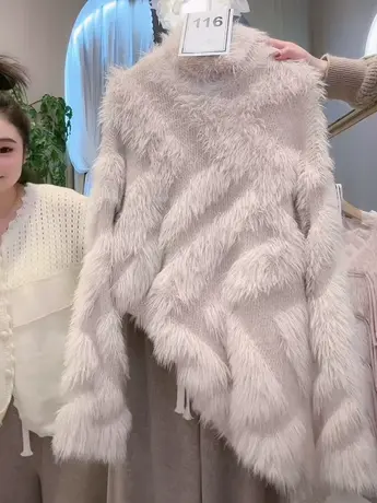 慵懒风高级感保暖软糯针织衫打底秋冬新款皮草绒显瘦高龄毛衣百搭图片